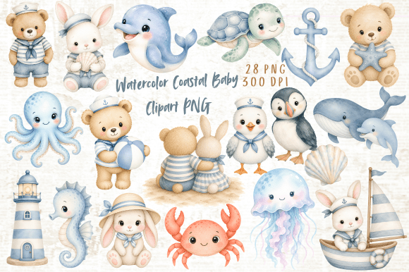 Download Watercolor Coastal Baby Clipart PNG - Baby clipart Collection
