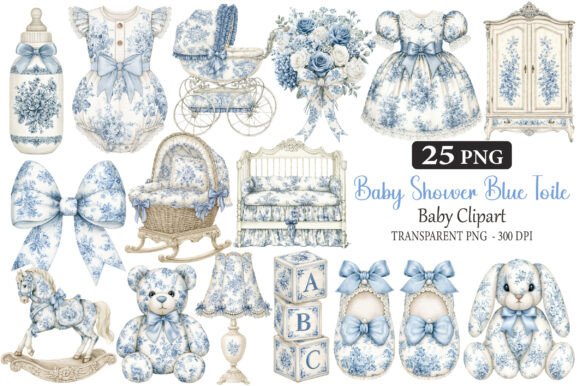 Download Baby Shower Blue Toile Baby Clipart - Baby clipart Collection